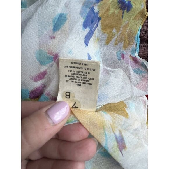 Anthropologie Maeve Silk Chiffon Cold Shoulder Watercolor Top Size Small - Picture 10 of 10